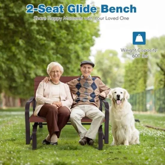 Costway Outdoor Patio Swing Porch Rocker Glider Bench Loveseat Garden Seat Steel New Borwn/Green image {1}