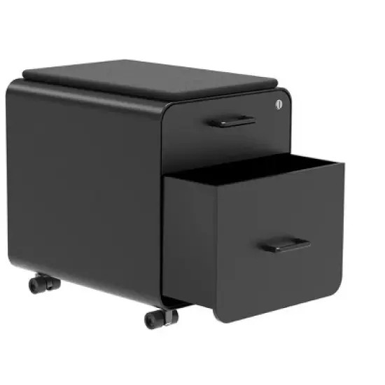 Monoprice Round Corner 2-Drawer File Cabinet - Black, Lockable With Seat Cushion - Workstream Collection image {1}