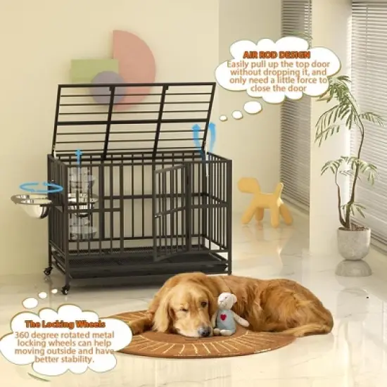 Heavy Duty Dog Crate with Stainless Steel Bowls image {5}