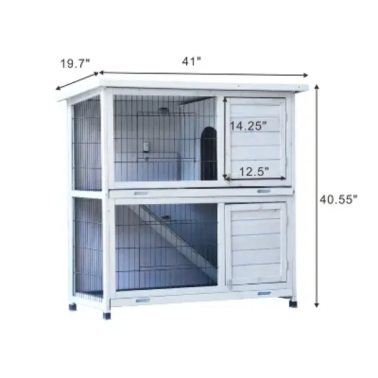Akoasm 41 inch 2-Story Rabbit Cage with 2 Removable No-Leak Trays, Non-Slip Ramp, Waterproof Roof, Fence-Gray image {6}