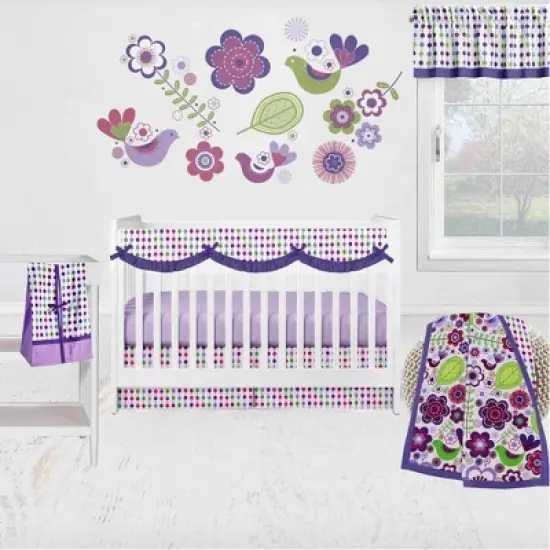 Bacati - Botanical Purple Long Crib Rail Guard Cover image {3}