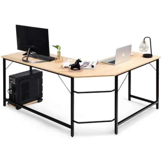 Tangkula L-shaped Computer Desk Corner Office Laptop Game Table Black/Natural image {6}