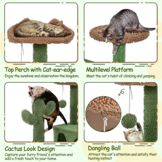 Yaheetech 54.5" H Cat Tree Cat Tower with Natural Sisal for Small- to Medium-sized Cats Green/Brown image {3}