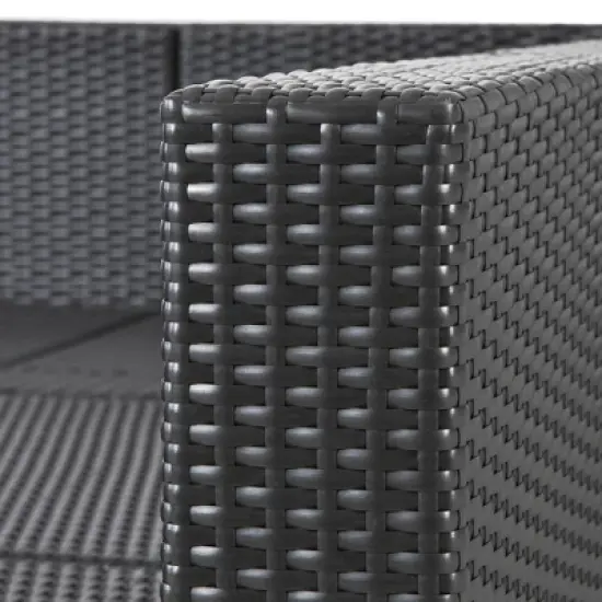 7pc Wicker Patio Conversation Set with Pillows & Cushions - Espresso/Blue - GODEER image {2}