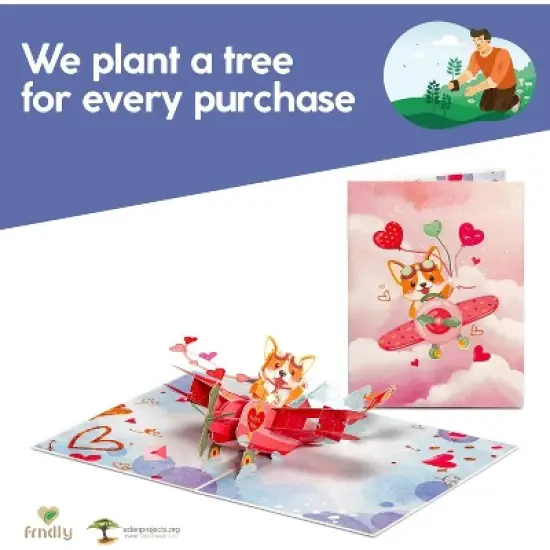 Frndly by Paper Love 3D Dog Biplane Pop Up Card,  For All Occasion - Handcrafted 100% Recycled and Eco-Friendly, 8" x 6" Cover image {4}