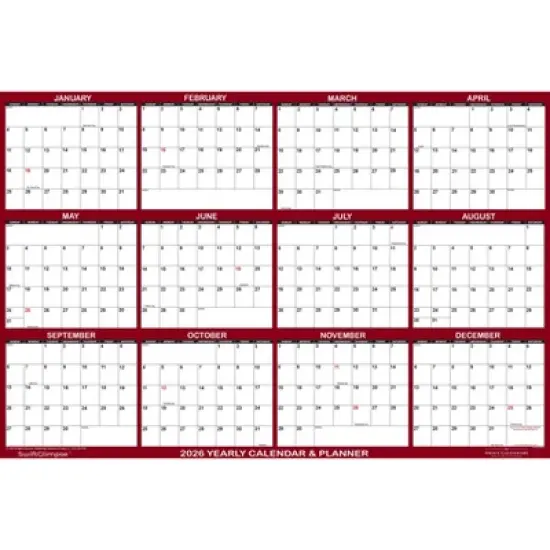 SwiftGlimpse 32"x48" 2026 Wall Calendar Maroon image {2}