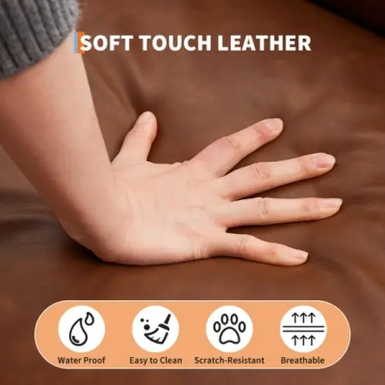 Modern Mid-Century Futon Sofa Bed &ndash; Compact 3-Seater Convertible Sleeper Loveseat with Chevron Tufting & Tapered Legs, Brown image {5}