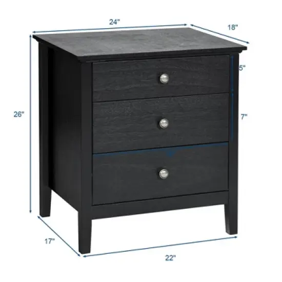 Costway Nightstand Beside End Side Table Accent Table Organizer W/3 Drawers Black image {1}