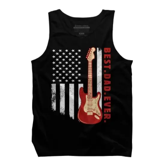 Men's Design By Humans Best Dad Ever Guitar and Flag By MINHMINH Tank Top image {2}