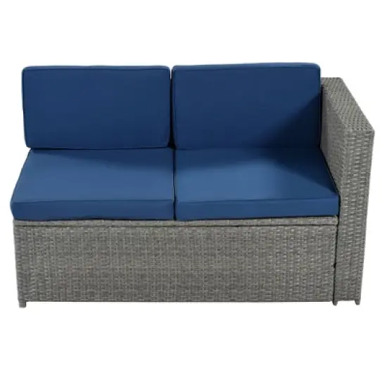 9pc Wicker Patio Conversation Set with Cushions - Blue - GODEER image {10}