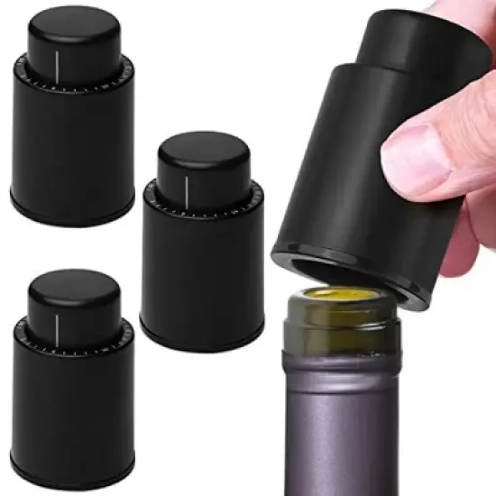 Maplefield Vacuum Wine Stoppers - Leak-Proof Vacuum Pump Wine Preserver - Resealable Wine Vacuum Stopper - Plastic - 4 Pack [Black] image {8}