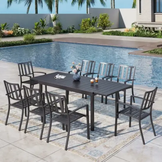 Captiva Designs 9pc Outdoor Patio Adjustable Steel Rectangle Dining Table & Metal Stackable Chairs image {15}