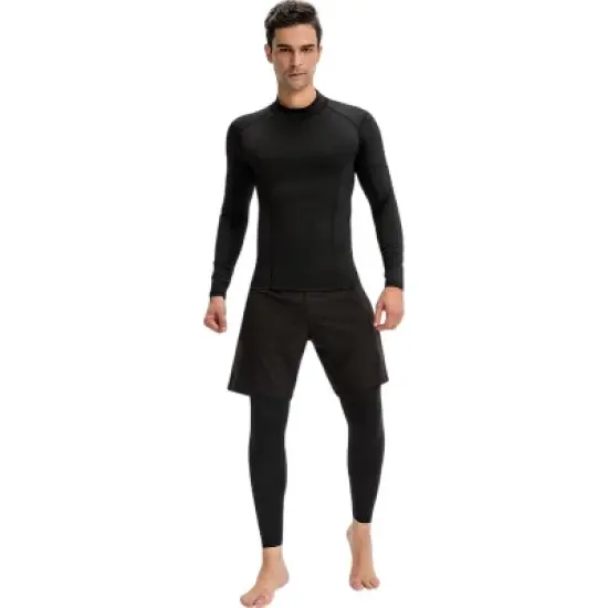 Anna-Kaci Active Men's Long Sleeve Compression Shirt with Contrast Stitching and Athletic Fit image {1}