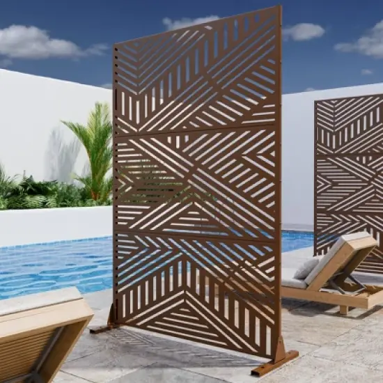 Dovelina Modern Metal Outdoor Decorative Screen Patio Partition Freestanding Privacy Screen - 72"x47",Brown image {1}