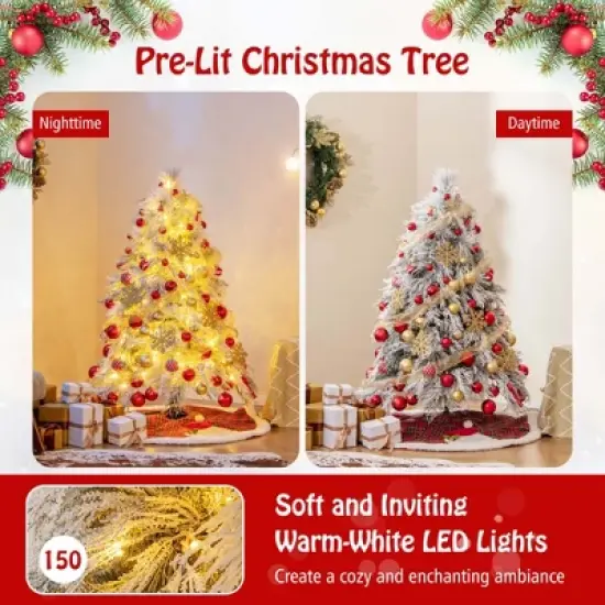 Costway 4.5/6/7 FT Pre-Lit Artificial Christmas Tree with 279/519/743 PVC & Pine Needles & PE Tips image {6}