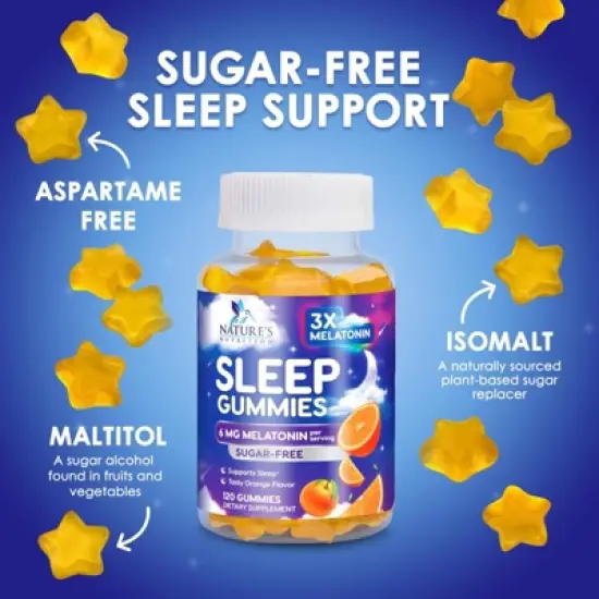 Melatonin Sleep Gummies Sugar Free, 6 mg Natural Melatonin Sleep Adults, Extra Strength Sleep Gummy Supplements - 120 Gummies By Nature's Nutrition image {6}