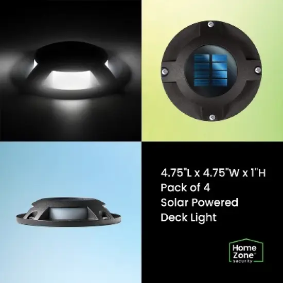 Home Zone Security&reg; Solar-Powered Waterproof Integrated LED Deck Lights, 20 Lumens, 4 Pack in Black image {2}