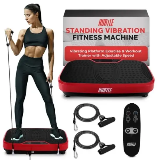 Hurtle Vibration Fitness Machine - Standing Workout Platform with Resistance Bands, Red (HURVBTR36RD) image {7}