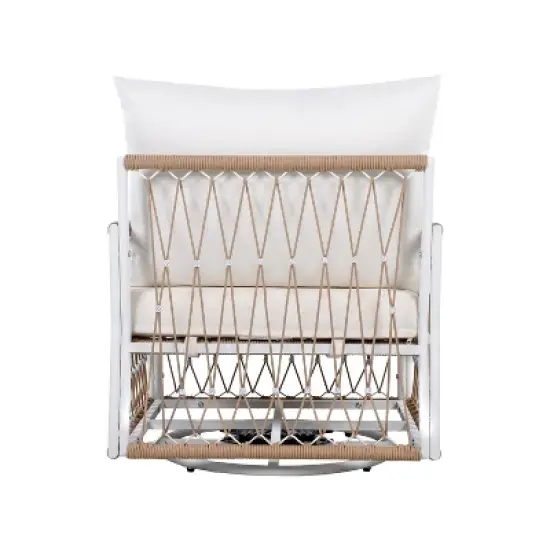 Christopher Knight Home Dolphine Bohemian 3 Piece Patio Handwoven Rope Swivel Seating Set with Glass Top Side Table image {7}