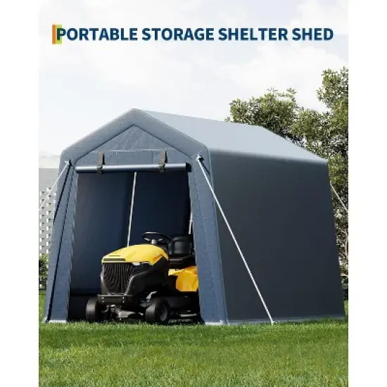 Storage Shed, Portable Carport 7x12FT - Outdoor with Roll-up Zipper Door, Windows, Waterproof Tarp for Motorcycle, Bike, Garden Tools image {2}