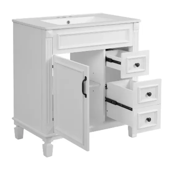 Gulches 30 inch Bathroom Vanity with Ceramic Sink Small Bathroom Cabinet Modern 2 Drawers Adjustable Shelf French Simplicity Style White image {7}