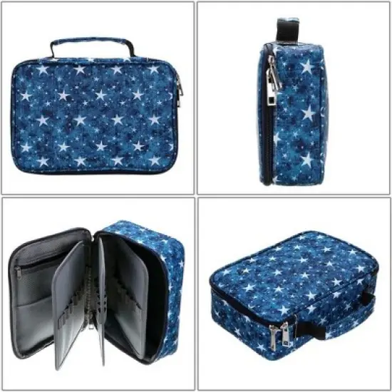 Zipper Pens Pencil Case with Pattern-Multi-functional Stationery Pencil Pouch (Star Blue) image {2}