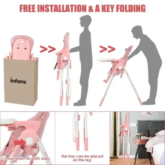 INFANS 4 in 1 High Chair&ndash;Booster Seat, Convertible Highchair w/Adjustable Height and Recline,Removable Tray,Detachable Cushion, Installation-Free image {5}