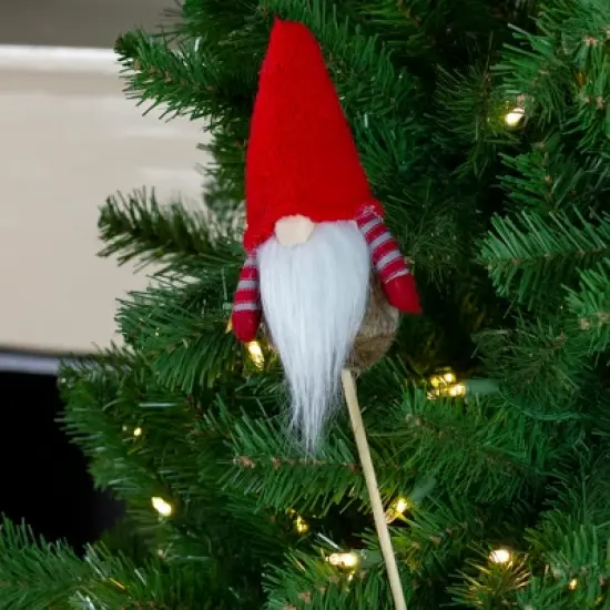 Northlight 11.5" Tiny Gray Faux Fur Santa Gnome with Red Hat and Striped Arms on a Stick Christmas Decoration image {1}