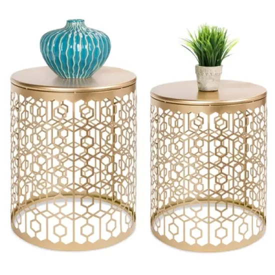 Best Choice Products Set of 2 Decorative Nesting Round Patterned Accent Side Coffee End Table Nightstands image {7}