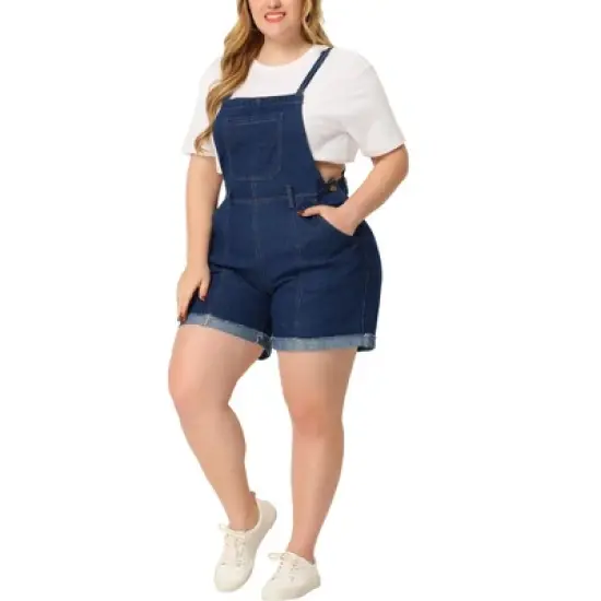 Agnes Orinda Women's Plus Size Denim Roll Ripped Raw Hem Overalls Shorts Rompers image {6}
