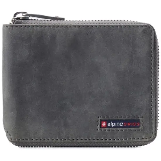 Alpine Swiss Logan Mens RFID Safe Zip Around Wallet Cowhide Leather Zipper Bifold with Gift Box image {10}