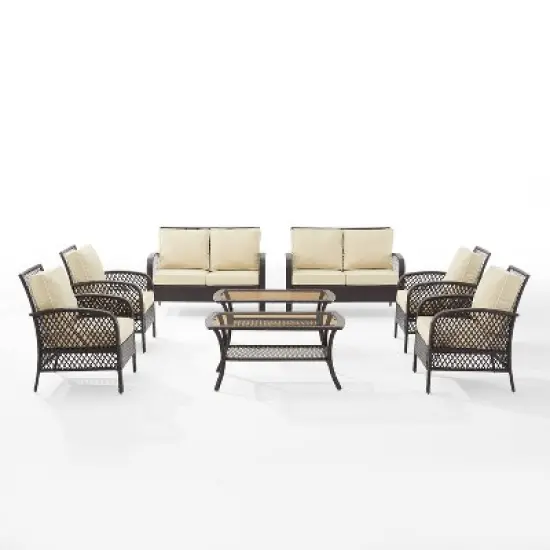 Tribeca 8pc Outdoor Wicker Conversation Set - Sand/Brown - Crosley image {6}