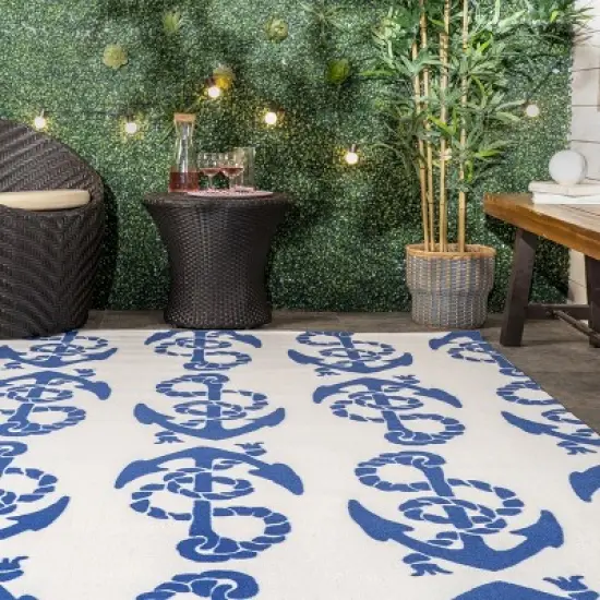 nuLOOM Rell Nautical Anchor Indoor and Outdoor Patio Area Rug image {5}