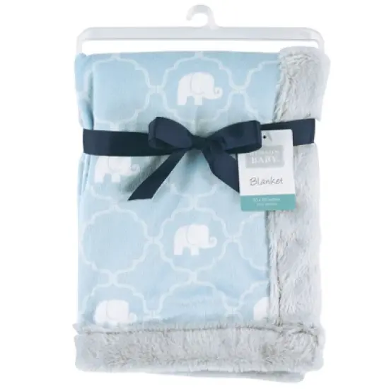 Hudson Baby Infant Boy Plush Blanket with Furry Binding and Back, Elephant, One Size image {1}