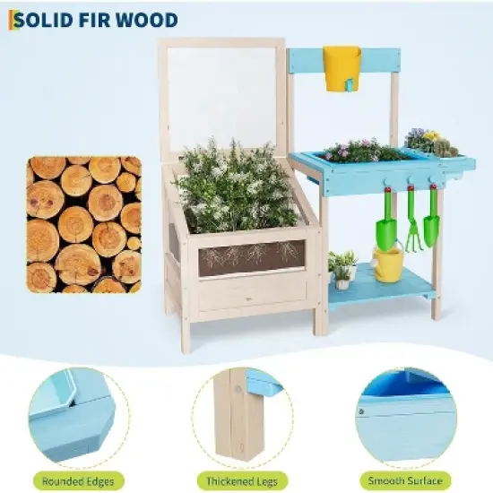 Outdoor Garden Potting Bench Table Work Station with Transparent Planter Box Raised Garden Bed 3 Side Plant Pots and Storage Shelf image {6}