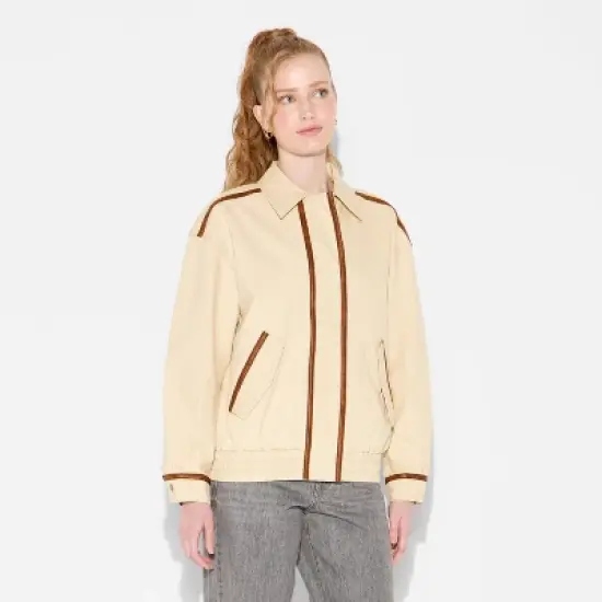 Women's Canvas Faux Leather Trim Bomber Jacket - Wild Fable&trade; Beige image {1}