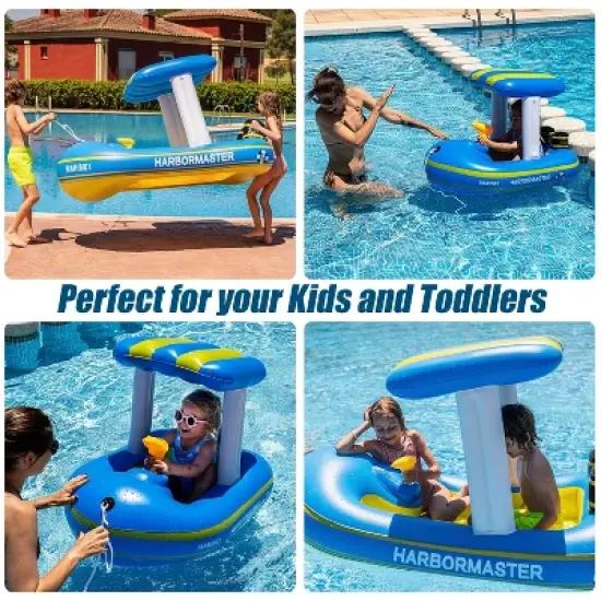 Zone Tech Inflatable Pool Floats &ndash; 2 Sizes Harbor Master Inflatable Boat Pool Float Ride On with Water Toy Squirter , Pool Raft for Kids and Toddler image {4}