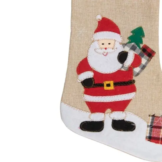 Northlight 19" Beige and Red Burlap "Merry Christmas" Santa Christmas Stocking image {2}