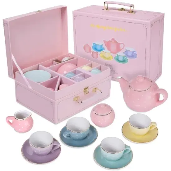 Jewelkeeper Porcelain Tea Party Set for Little Girls - Polka Dots - 13 Pieces image {2}