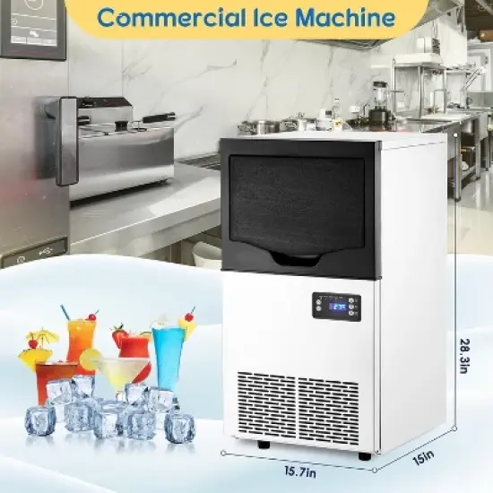 Acekool Commercial Ice Maker Machine, 110Lbs/24H with 35Lbs Storage Bin, Self-Cleaning Freestanding Ice Maker for Restaurant & Home image {4}