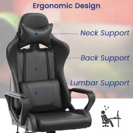 BestMassage Gaming Chair High-Back Office Chair with Lumbar Support Massage Function and PU Leather Rolling Swivel Chair for Adults and Teens image {3}