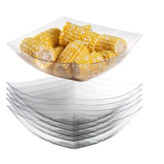 Crown Display Clear Disposable Serving Bowl Squared Convex Bowl - Clear Plastic Bowl for Serving image {7}