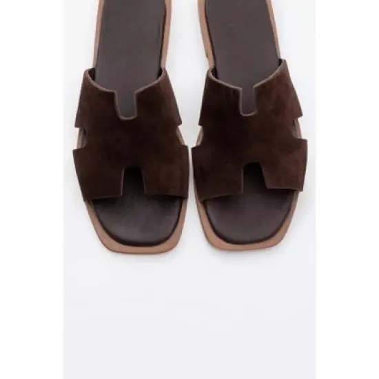 Jez - Brown Suede Leather Slide Sandal (Women) | Forever & Always Shoes image {1}