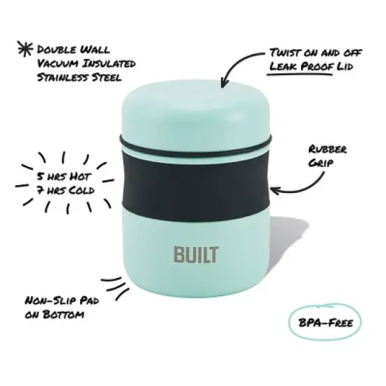 BUILT 10oz Insulated Lunch Jar, Stainless Steel Travel Food Container with Leak-Resistant Lid & Silicone Base (Blue) image {2}