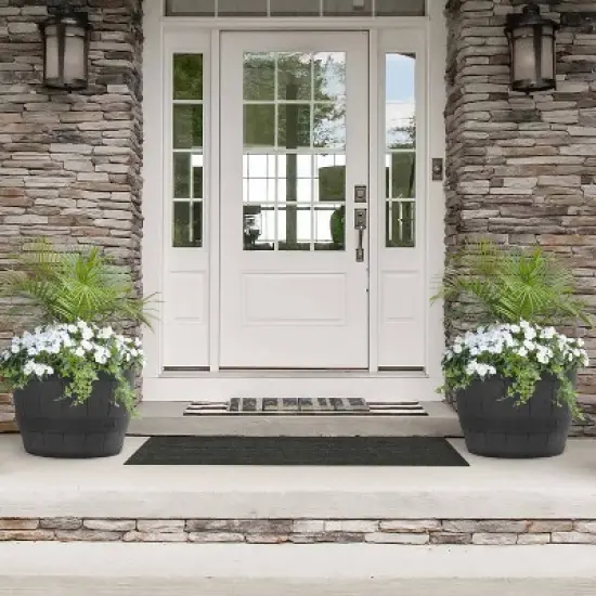 Tierra Verde 2pc Whiskey Barrel Indoor Outdoor Self-Watering Planter Pots Black 23"x15" image {1}