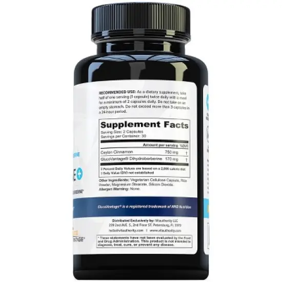 Berberine Supplement, Ceylon Cinnamon Capsule for Blood Sugar and Weight Loss, Vitauthority, 60ct image {1}