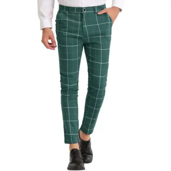 Lars Amadeus Men's Dress Plaid Pants Slim Fit Stretch Flat Front Plaid Trousers image {7}