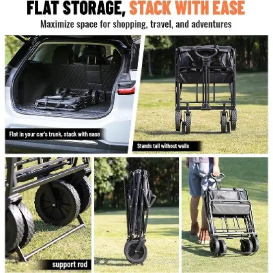 Collapsible Folding Wagon, Heavy Duty 220Lbs Capacity, Foldable Utility Cart for Outdoor Camping, Grocery, Sports, Beach - All Terrain image {6}