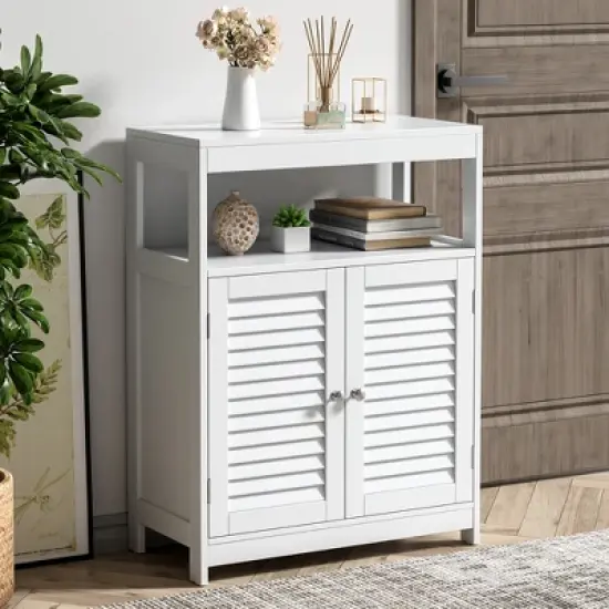 Costway Bathroom Floor Cabinet Free Standing Storage Organizer w/ Double Shutter Doors image {3}