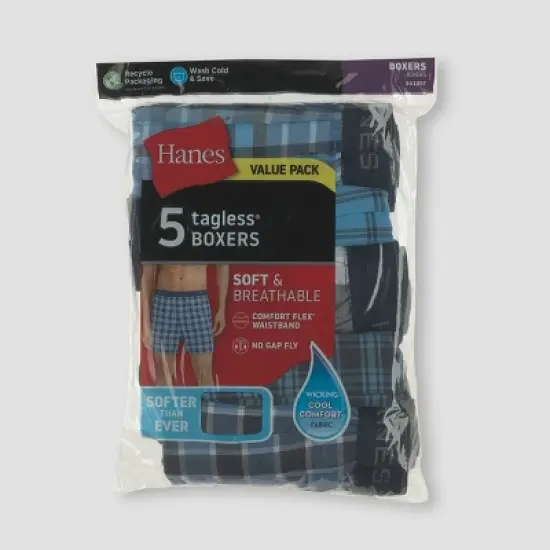 Hanes Men's Woven Plaid Boxers 5pk - Blue image {1}